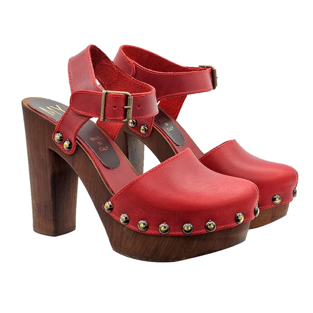 Mule Suédois Rouge Fermé Avec Talon Haut Et Ceinture Fine - MY462 ROSSO
