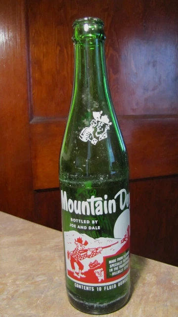 RARE MOUNTAIN DEW Filled Joe and Dale 10 OZ ACL SODA BOTTLE HILLBILLY & JUG