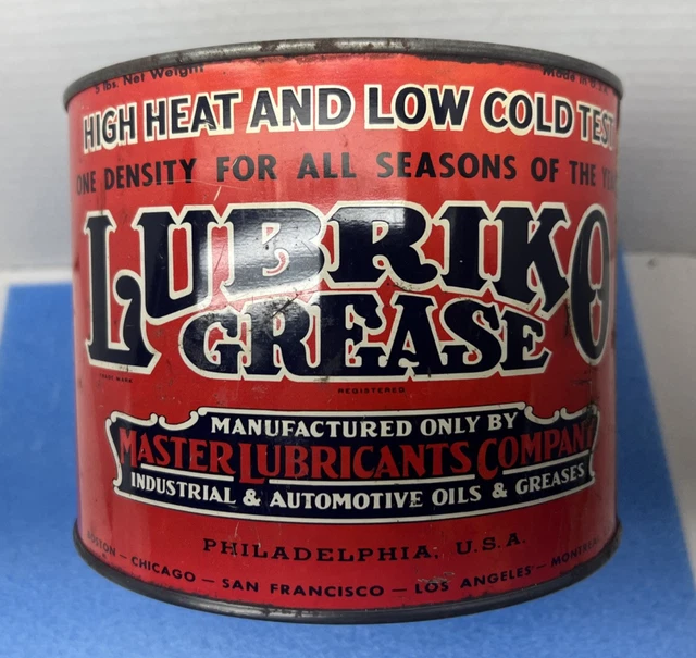 VINTAGE LUBRIKO GREASE MASTER LUBRICANT Co. Philidelphia Grease Can Gas ...