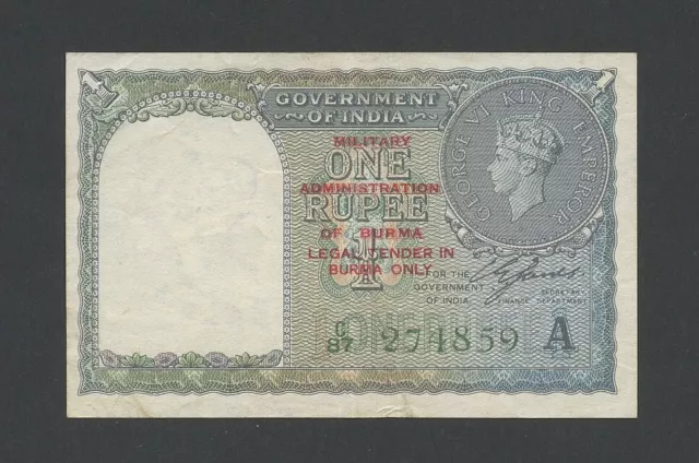 BURMA 1 rupee 1945 KGVI Krause 25b India Banknotes