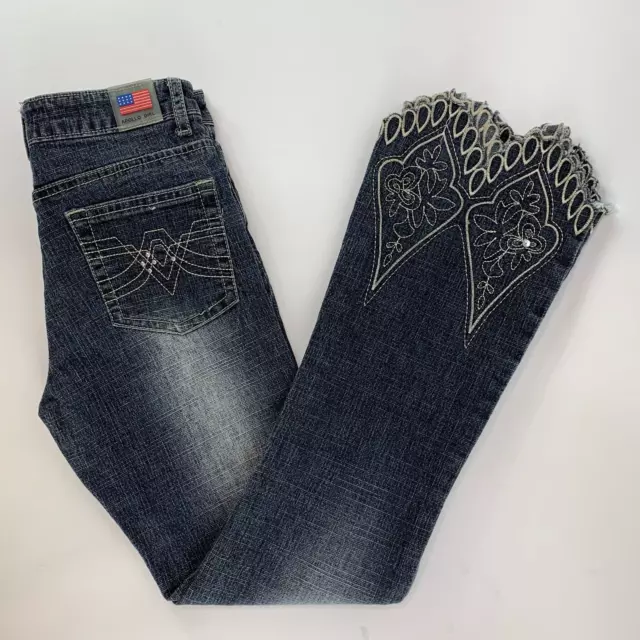 Apollo Girl Youth Junior Size 12 Embroidered Hem Denim Jeans Flag Logo Bling