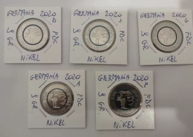 Rara Serie 5 Monete 5 Euro Subpolar Germania 2020 Anello Polimero 5 Zecche Fdc