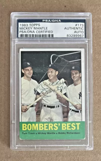 Mickey Mantle Signed Auto Autograph 1963 Topps #173 Bombers Best Card Psa/Dna