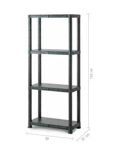 Scaffale in resina con 4 ripiani colore nero portata 100 kg misure 60X30X143Hcm