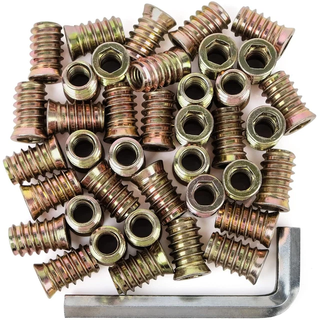 40PCS 3/8&16 THREADED Wood Furniture Inserts with Hex Spanner in Nut