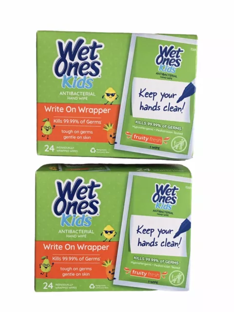 Lot Of 2 Wet Ones Kids Hand Wipes, Fruity Fresh Scent 24 Ct Individually Wrapped