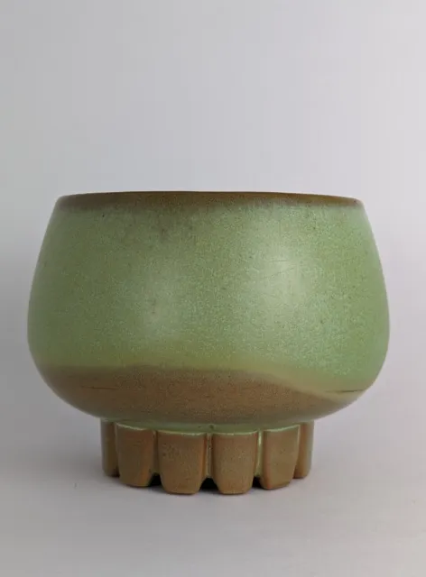 Vintage Frankoma Pottery Prairie Green Round Art Pedestal Bowl 235