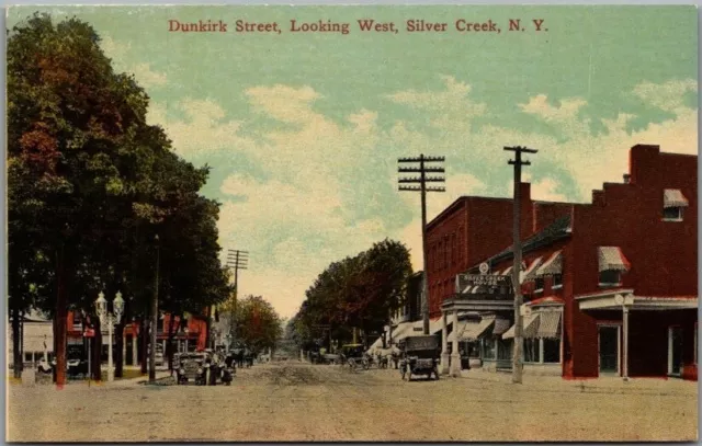SILVER CREEK, New York Postcard "DUNKIRK STREET, Looking West" Downtown c1910s