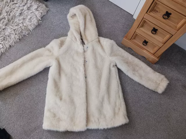 Apricot Ladies Fur Look Coat With Hood Size Uk 14