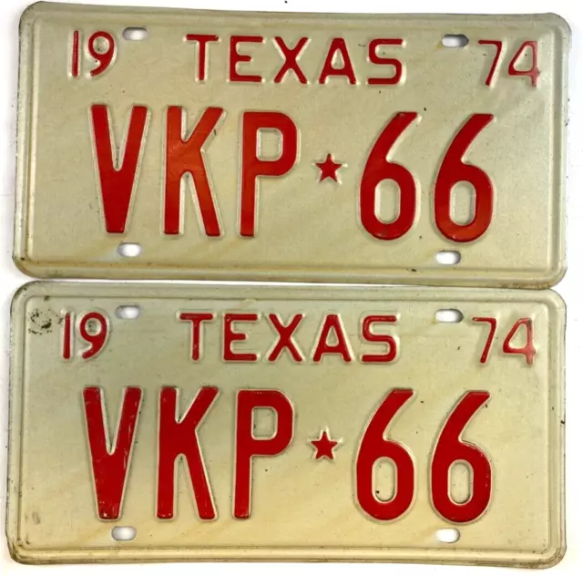 Vintage Texas 1974 Pair Auto License Plate Set Garage Man Cave Decor Collector