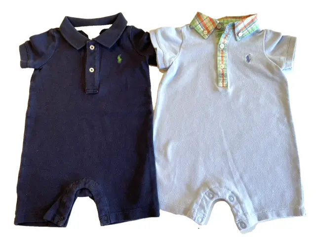 2 Polo Ralph Lauren 100% Cotton Mesh Shortalls Infant Boys Size 6 Months