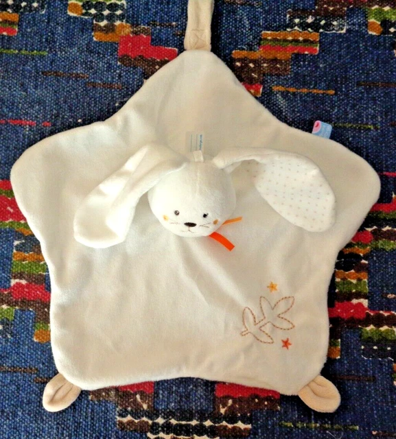 3Pa / Doudou Plat Sucre D'orge Lapin Blanc Beige Orange Pois Etoile Kom Neuf