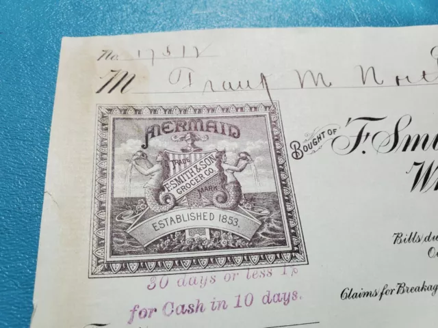 Antique Ephemera Letterhead Billhead F. SMITH & SON GROCER CO. St Louis 1894