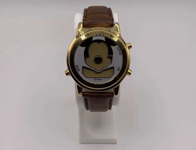 Disney Mickey Mouse Musical Animated Digital Gold Tone Watch.