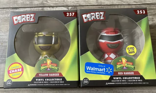 Funko Mighty Morphin Power Rangers Dorbz RED GLOW 253 YELLOW Chase 257 Lot Of 2