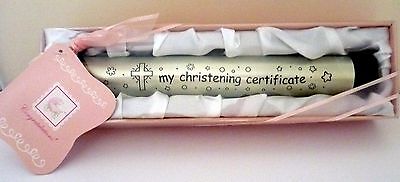 Baby Girl "My Christening Certificate" Holder Pink Gift Box With Ribbon & Card