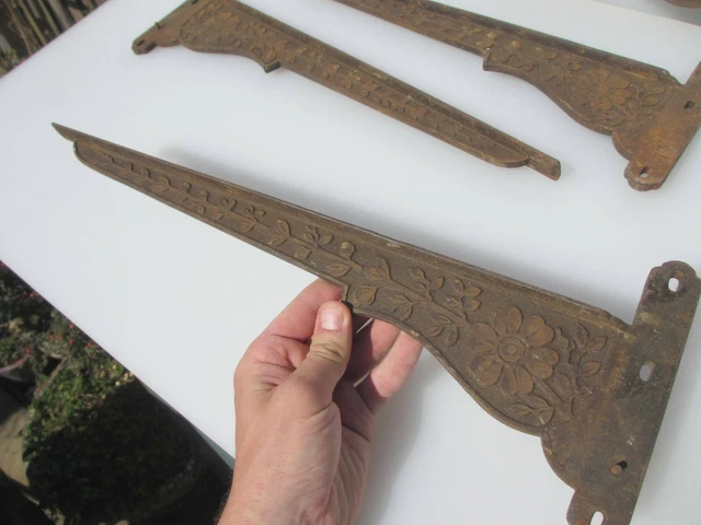 Vintage Iron Shelf Brackets Holders Shelve Shelving Old Antique Ornate x4 18"D