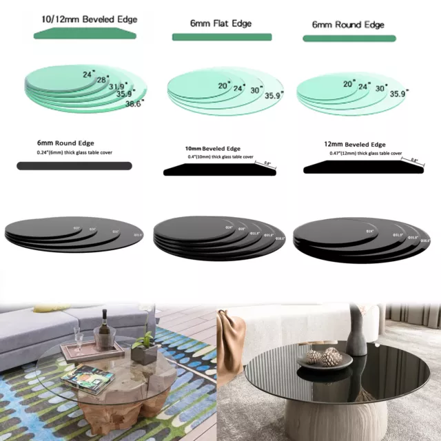 Round Tempered Glass Table Top 1/4'' 1/2'' 3/8" Thick Flat Beveled Polished Edge