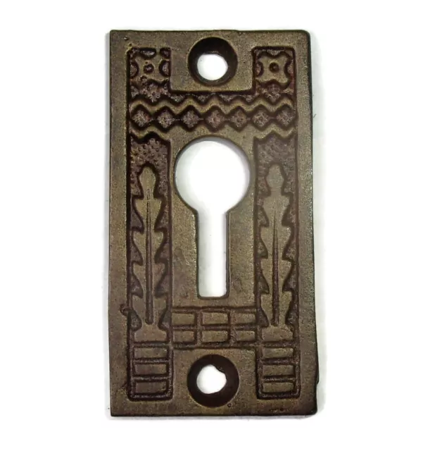 One Antique Victorian Eastlake Cast Iron Ornate Key Hole Plate Cover Escutcheon