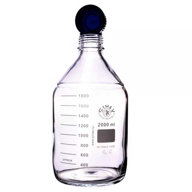 Simax Glass Reagent Bottle Gl45 With Pouring Cap & Ring 2000Ml Laboratory Bottle