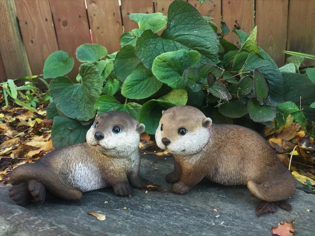 Two River Otter Figurines, Indoor Outdoor Figurine/ River Rat/ Garden Lawn Decor