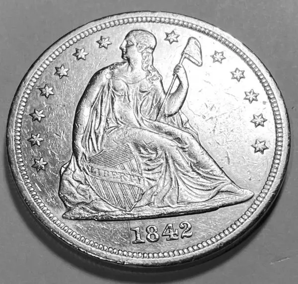 1842 Liberty Seated Dollar  * NO MOTTO BU * #2