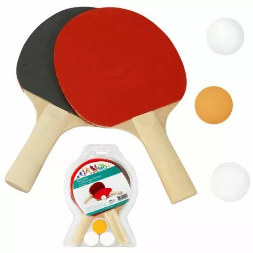 Set Ping Pong 2 Racchette + 3 Palline Starter Kit Gioco Tennis da Tavolo Sport