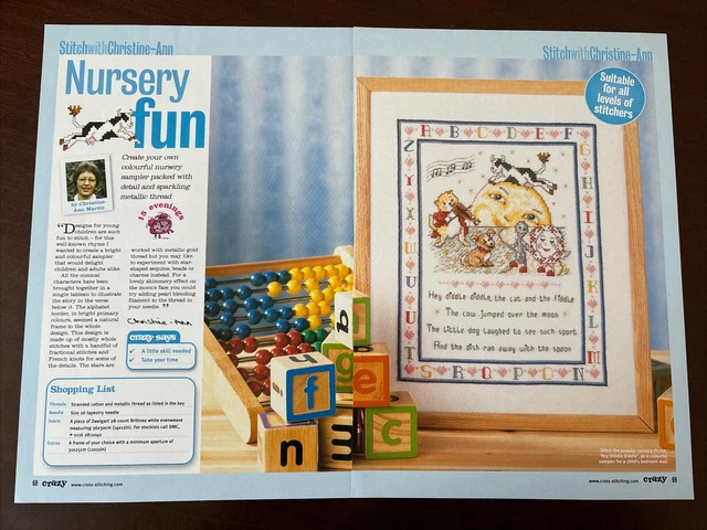 ‘HEY DIDDLE DIDDLE’ Nursery Rhyme Cross Stitch Chart **from a magazine ...