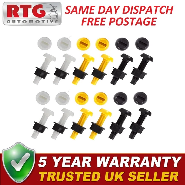 12X VEHICLE NUMBER Plate Screws Nuts Bolts Plastic Yellow White Black