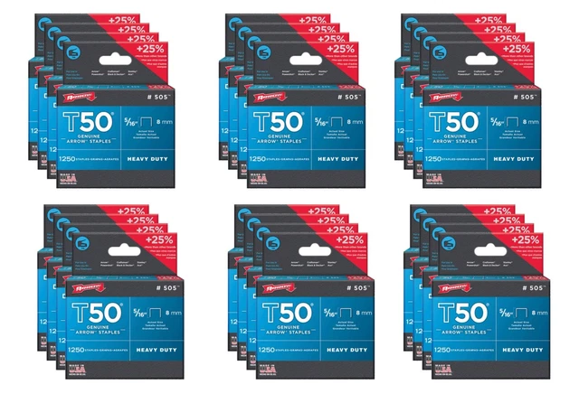 Arrow 5/16" T50 Heavy Duty Galvanized Steel Staples (1250 Pack)- carton of 24