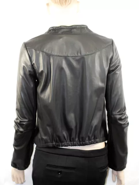 Diane Von Furstenberg sz 2 Bust 36" Collarless Leather Jacket Coat Womens Ladies 3