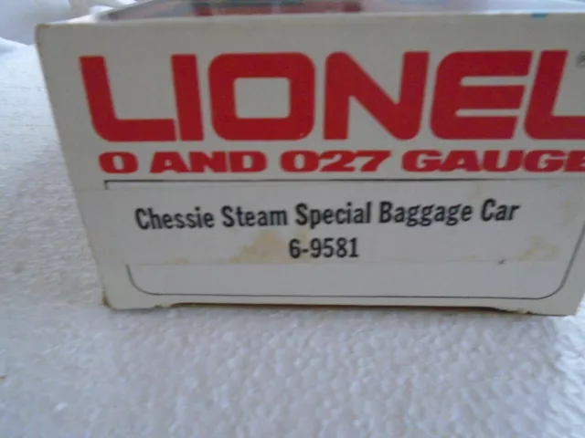 O 027 Gauge Lionel Illuminated Chessie Steam Special Baggage Car 6-9581 2