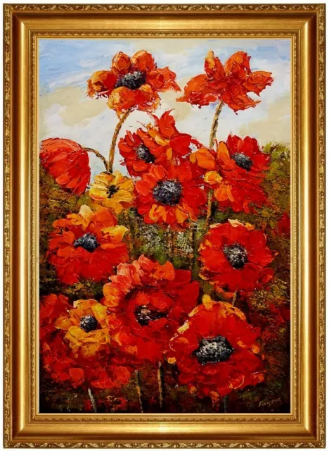 Ölbild BLUMEN Gemälde Ölmalerei Mohnblumen ÖLGEMÄLDE HANDGEMALT 60x90cm