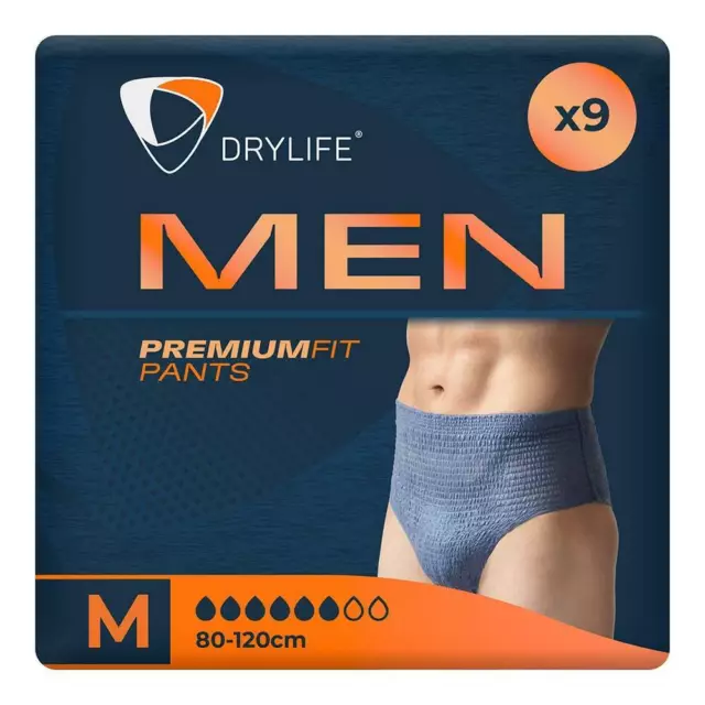 1x Drylife Men Premium Fit Incontinence Pants - Medium - Pack of 9 - 1300ml