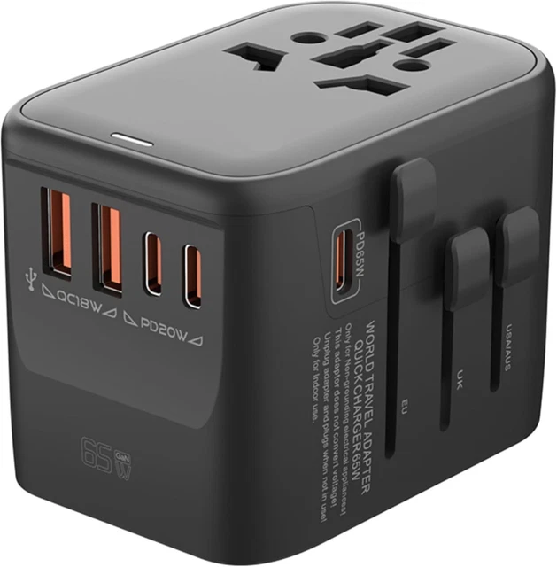 Click Travel Adapter UNIVERSAL TRAVEL ADAPTER International World Adapter 5 in 1 European ...
