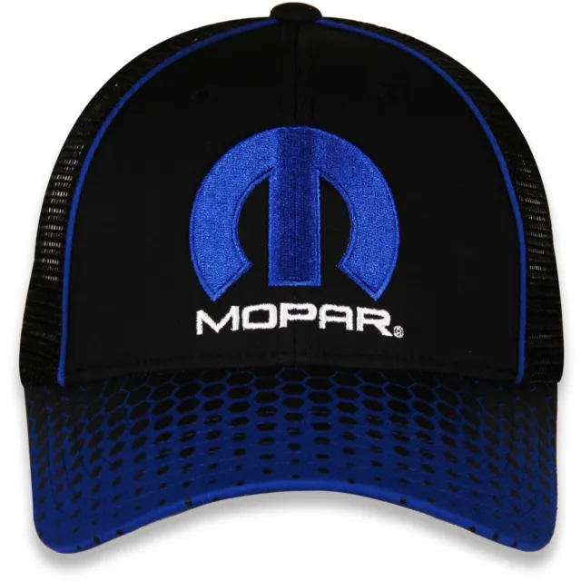 Mopar Men's Official Licensed Embroidered Logo Mesh Trucker Hat Cap - Black/Blue 2
