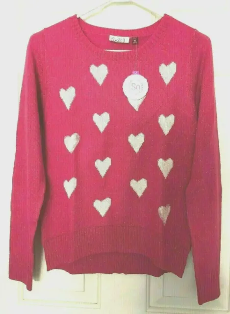 SO Girls Heart Pattern Sequin Embellished Lurex Sweater, Pink Size XL(16) $38