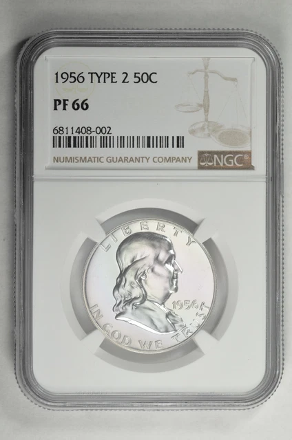 1956 Type 2 50C Silver Proof Franklin Half Dollar NGC PF 66