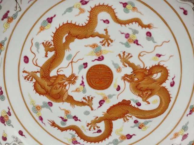 A Pair Estate China Qing Freehand Sketching Famille Rose Porcelain Dragon Plate 3