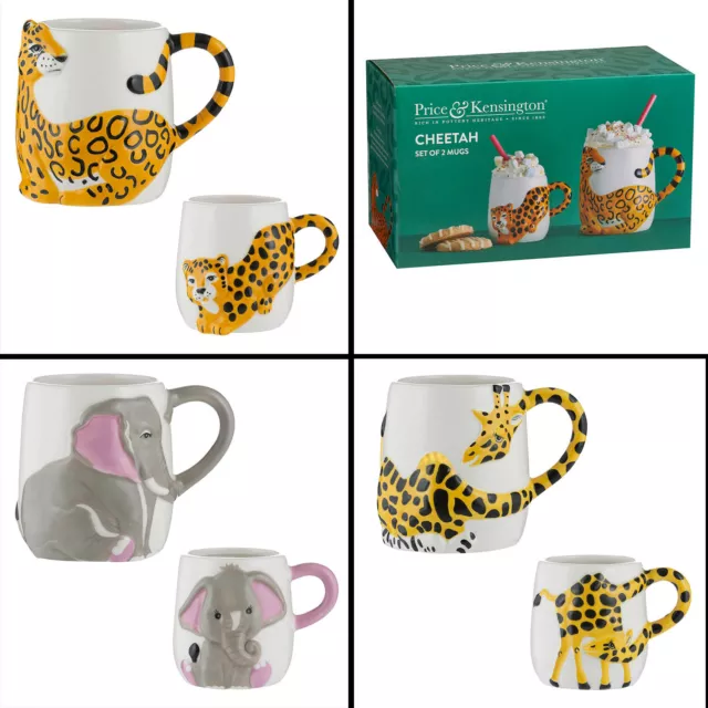 Set of 2 Animal Design Coffee Mugs Cup Ceramic Tea Hot Drinks Matching Cups Gift