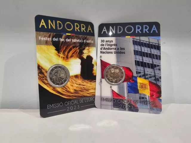 Lot 2 x 2 Euros Commémorative Andorre 2023 ONU + Solstice Coincard BU