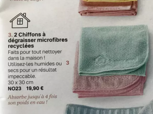 Lot De 2 Chiffons A Dégraisser Microfibres  Recyclées Tupperware Neuf