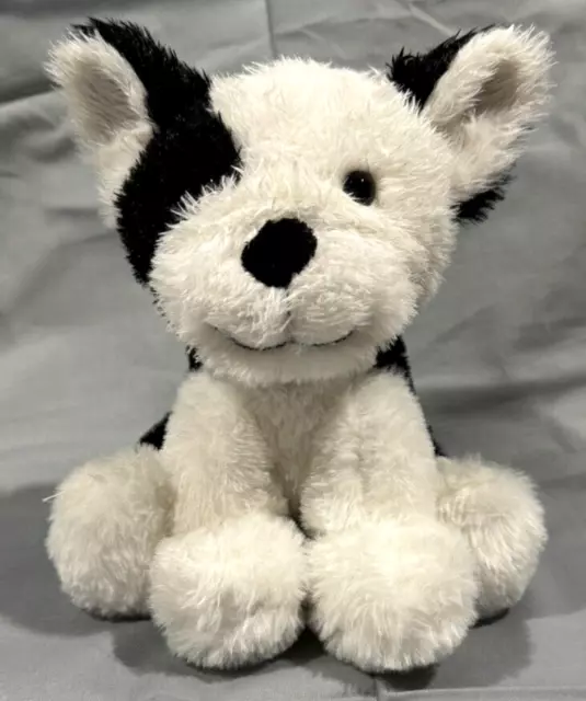 Animal Adventures black white Puppy dog sitting Fluffy 9" 2009 Plush Stuffed Toy