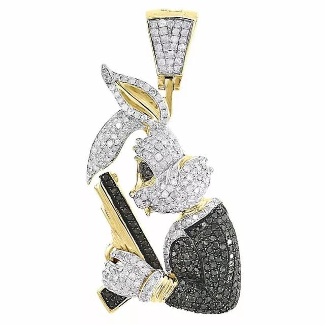 2 Ct Round Pave Black Diamond Bunny Gun Charm Men's Pendant Gift 14K Gold Finish