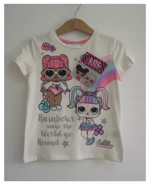 Ragazze LOL Sorpresa! T-shirt crema bambola carattere cotone maglietta 4-11 anni nuova con etichette