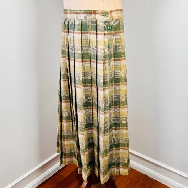 Vintage GARMENTCRAFT Wool Knit Pleated Plaid Tartan Skirt Womens Size 14