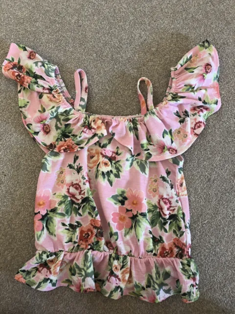 Girls Pretty NEXT Pink Frilly Floral Party Top Age 6 Years VGC
