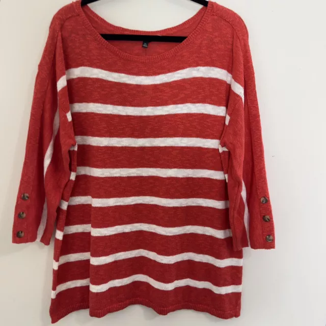 Talbots Size XL Red White Stripe 3/4 Sleeve Women Knit Sweater