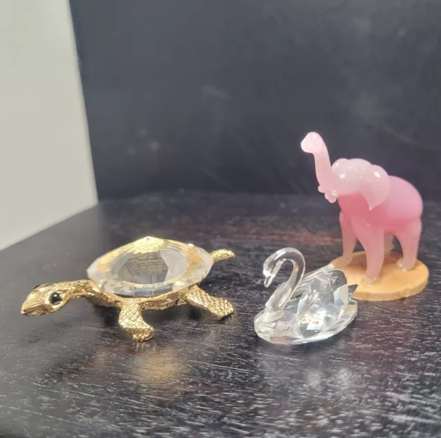 Turtle And Swan Miniature Crystal Animals Elephant Pink Stone Glass Figurine Lot