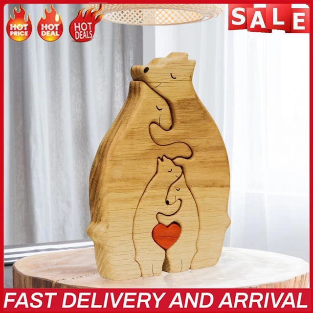 Holz-Familienpuzzle Bären dekorative Bären-Kunstskulptur aus Holz (D)